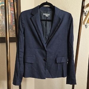 Vince Navy Blazer Linen Blend Size 6 Fitted 2 Button